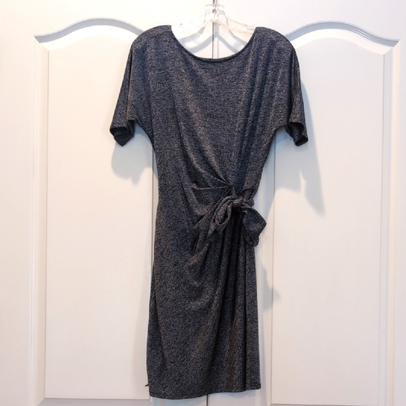 Ann Taylor Grey-silver Midi Dress With A Tie - Picture 1 of 7